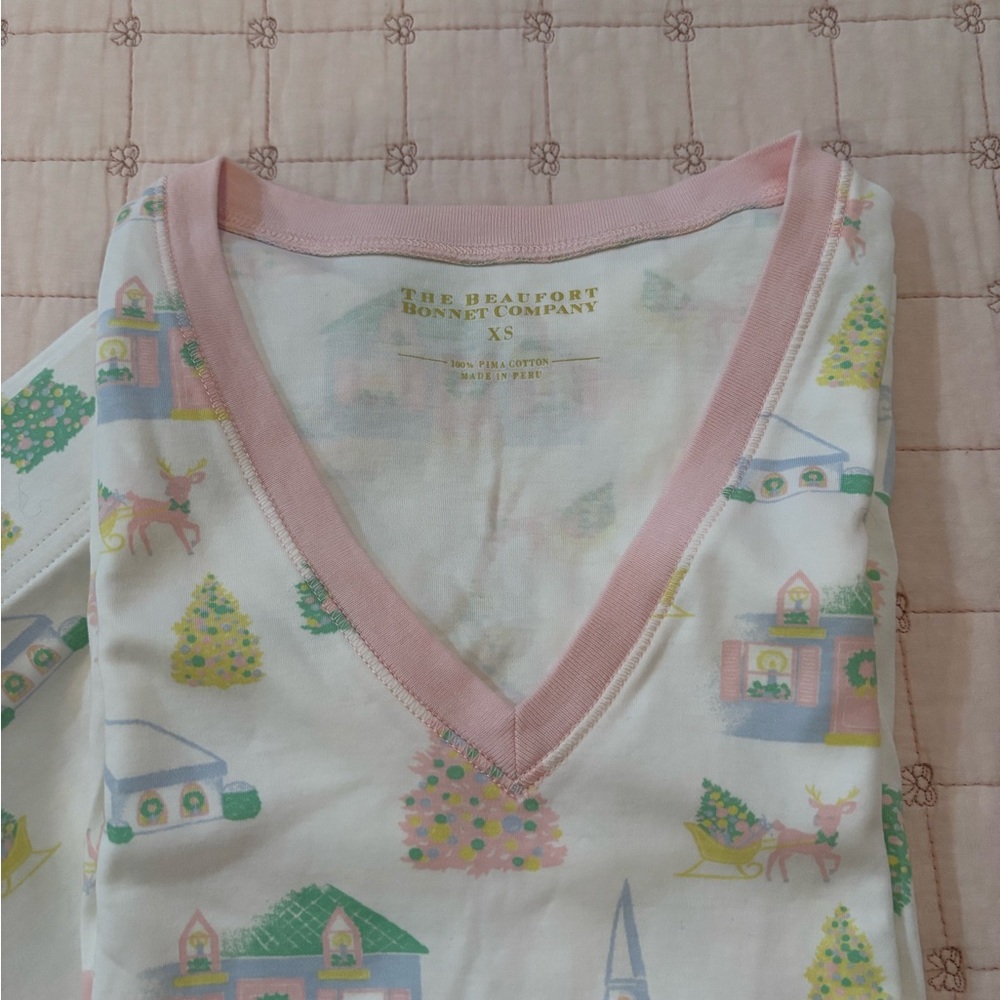 The Beaufort Bonnet Company Pajama long sleeve set - Pink and White